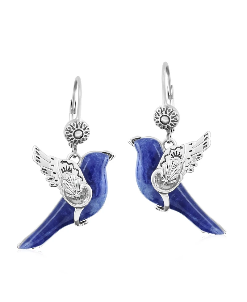 American West Jewelry Sterling Silver Sodalite Spirit Bird Lever Back Earrings