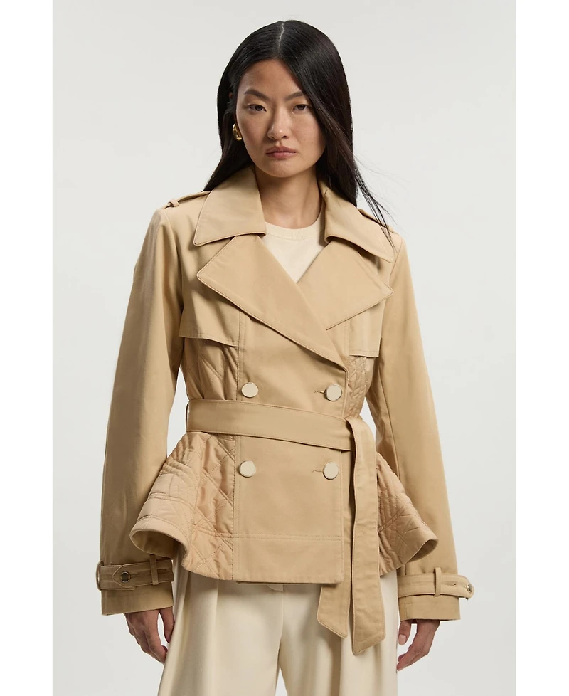 Karen Millen Women's Quilted Padded Peplum Short Trench Coat