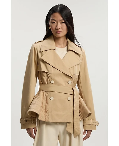 Karen Millen Women's Quilted Padded Peplum Short Trench Coat
