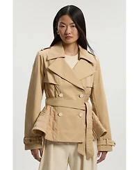 Karen Millen Women's Quilted Padded Peplum Short Trench Coat