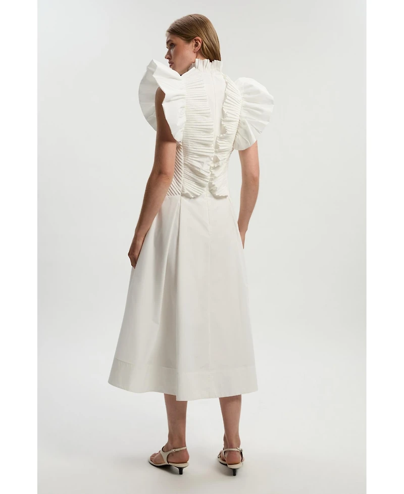 Karen Millen Women's Pleated Ruffle Sleeve Woven Maxi Dress