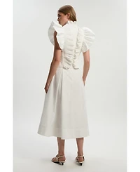 Karen Millen Women's Pleated Ruffle Sleeve Woven Maxi Dress