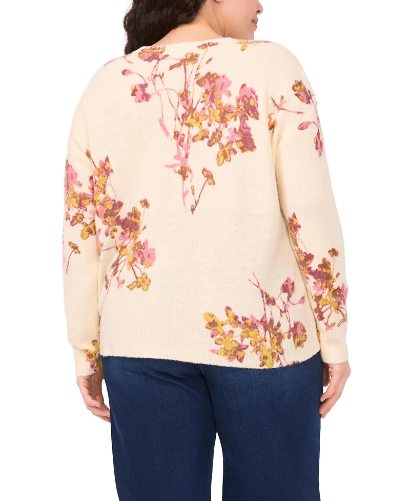 Vince Camuto Plus Electric Bouquet Crewneck Sweater