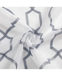 Kate Aurora Transcendence 1 Piece Grommet Top Embroidered Sheer Trellis Clover Window Curtain Panel - Silver
