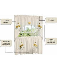 Kate Aurora 3 Piece Light Beige Country Farmhouse Sunflowers Kitchen Curtain Tier And Valance Set - 58 in. W x 36 in. L