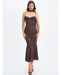 Miss Circle Women's Yadira Brown Base Polka Dot Chiffon Maxi Dress