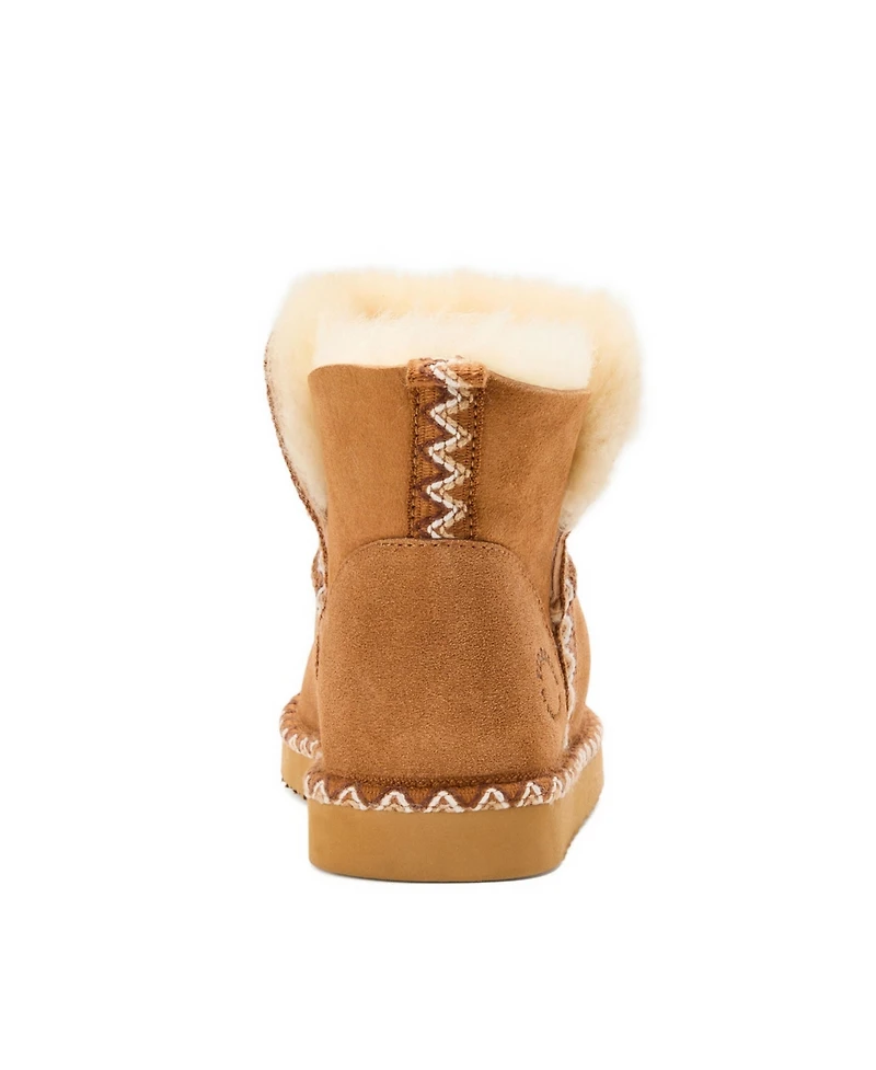 Fireside by Dearfoams Women's Perth Genuine Shearling Fold Down Bootie with Embroidery