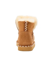 Fireside by Dearfoams Women's Perth Genuine Shearling Fold Down Bootie with Embroidery