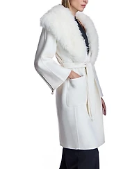 Julia & Stella by Maximilian Women's Wool Blend Belted Trim Coat