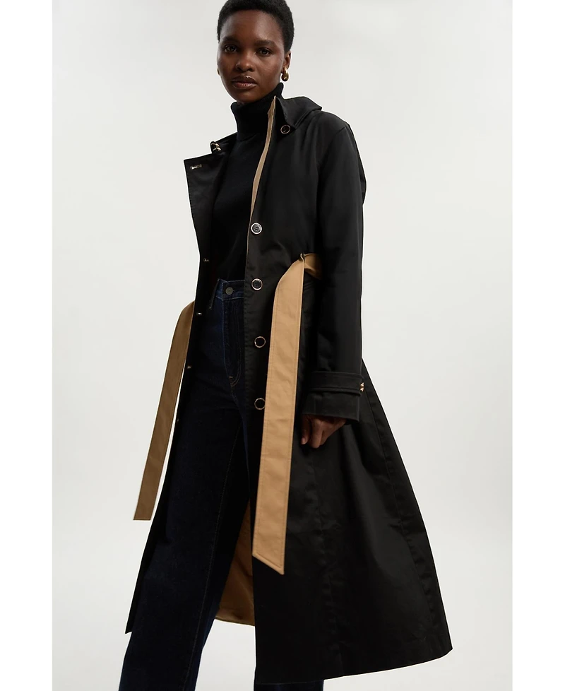 Karen Millen Women's Color Block Belted Tailored Trench Coat