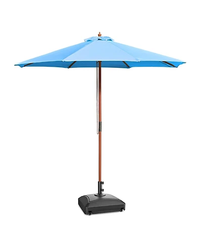 Yescom 9ft Solid Wood Outdoor Patio Umbrella with Base Included Parasol Wheels Stand for Bistro Market Garden Deck Yard Poolside