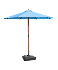 Yescom 9ft Solid Wood Outdoor Patio Umbrella with Base Included Parasol Wheels Stand for Bistro Market Garden Deck Yard Poolside