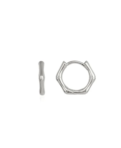 Bone Shape Hexagonal Huggie Hoop Earrings in Sterling Silver