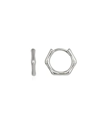 Bone Shape Hexagonal Huggie Hoop Earrings in Sterling Silver
