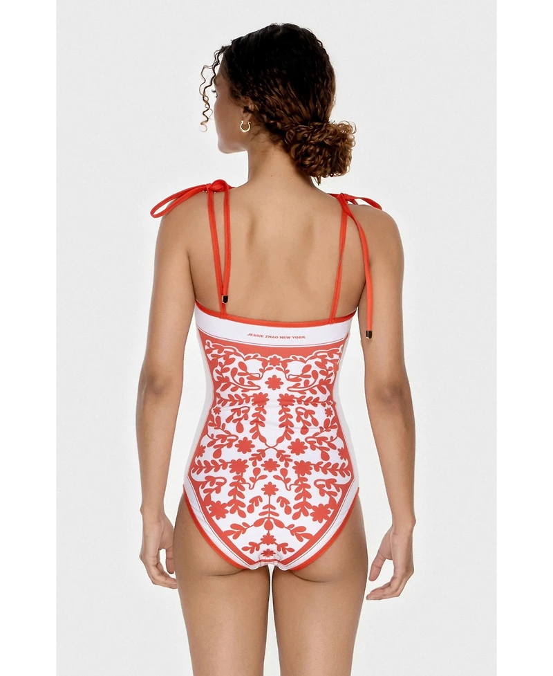 Jessie Zhao New York Women's Crossing Red Reversible One-Piece Swimsuit