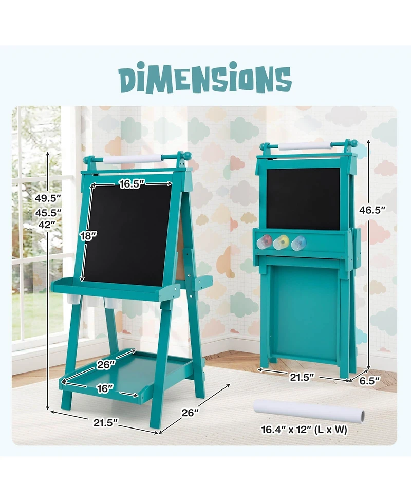Costway Foldable Easel for Kids 3-in-1 Double-sided Art with Chalkboard