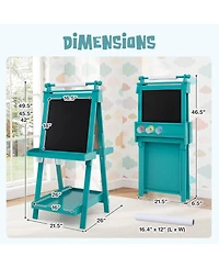 Costway Foldable Easel for Kids 3-in-1 Double-sided Art with Chalkboard