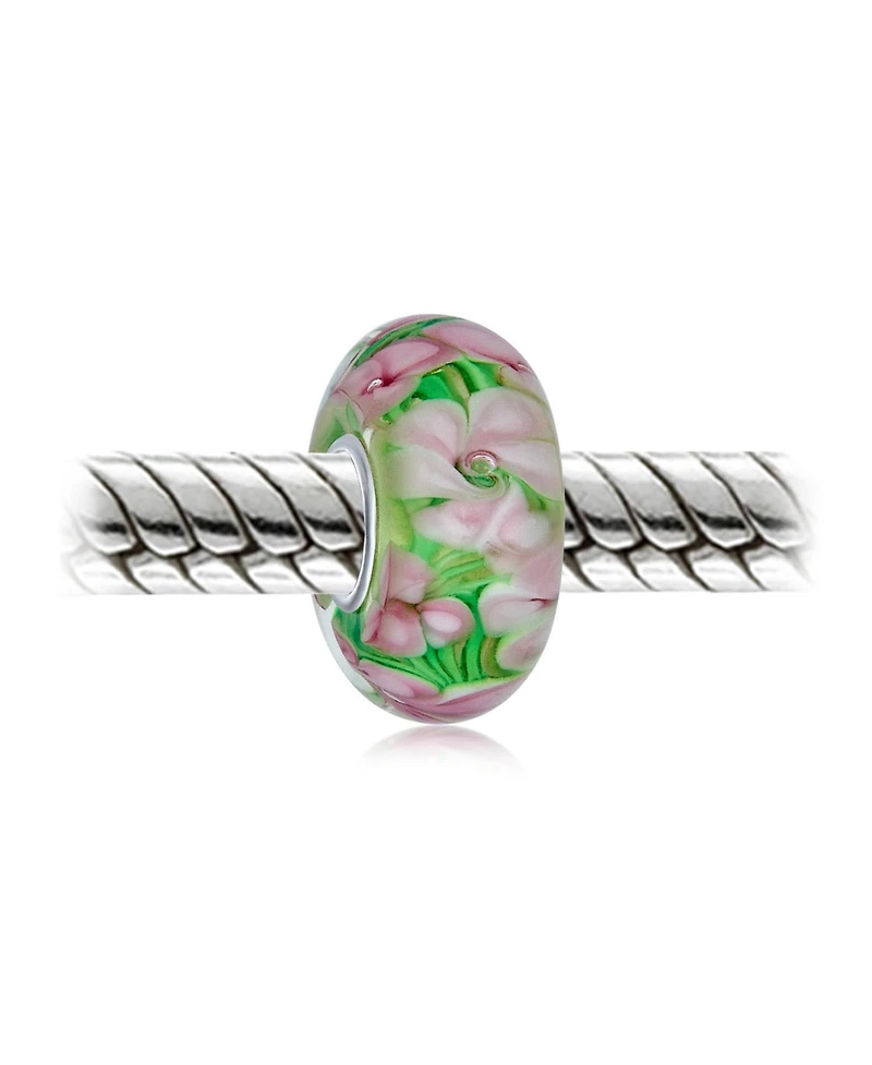 Bling Jewelry Set of 2 Floral Design Murano Glass Spacer Charm Bead Sterling Silver