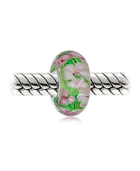 Bling Jewelry Set of 2 Floral Design Murano Glass Spacer Charm Bead Sterling Silver