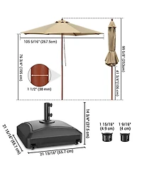 Yescom 9ft Solid Wood Outdoor Patio Umbrella with Base Included Parasol Wheels Stand for Bistro Market Garden Deck Yard Poolside Tan