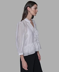 Karl Lagerfeld Paris Women's V-Neck Ruffle Detail Top