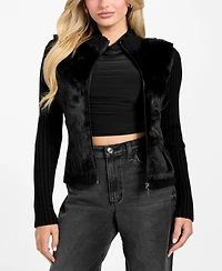 Guess Women's Mila Mixed Media Faux-Fur Zip-Front Cardigan