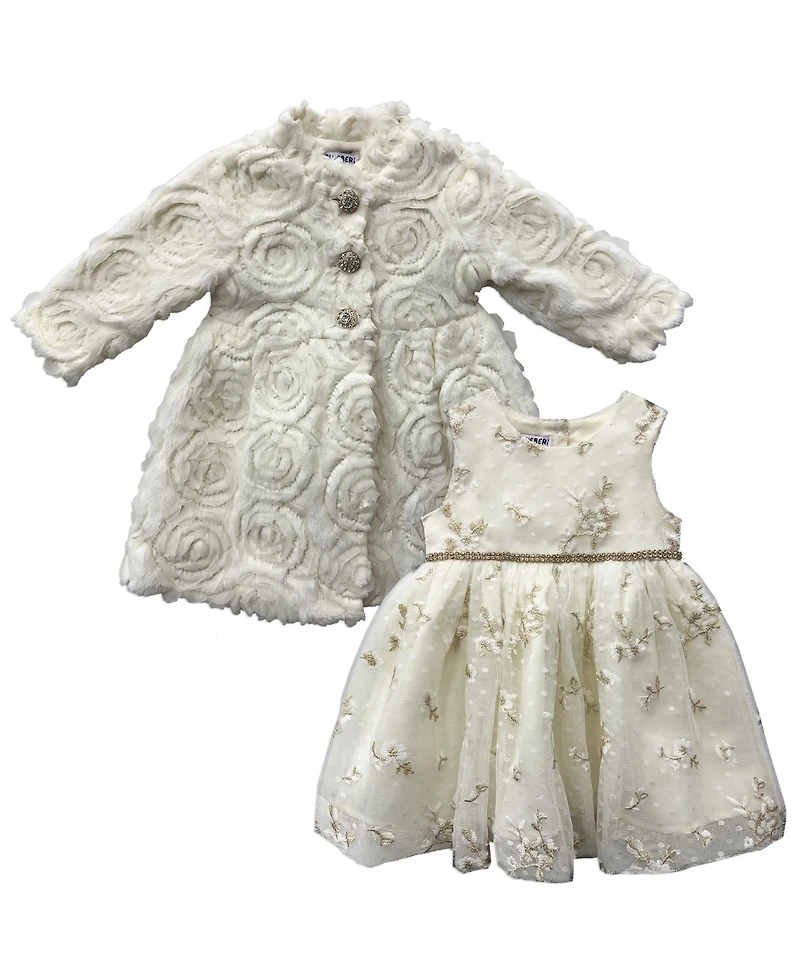 Blueberi Boulevard Baby Girls 2-Piece Rosette Dress and Coat Set