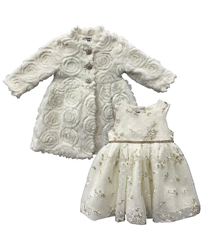 Blueberi Boulevard Baby Girls 2-Piece Rosette Dress and Coat Set