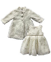 Blueberi Boulevard Baby Girls 2-Piece Rosette Dress and Coat Set