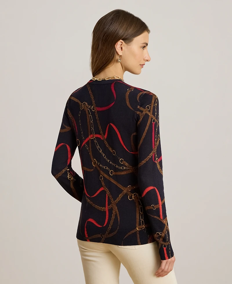 Lauren Ralph Petite Belting Print Long Sleeve Sweater