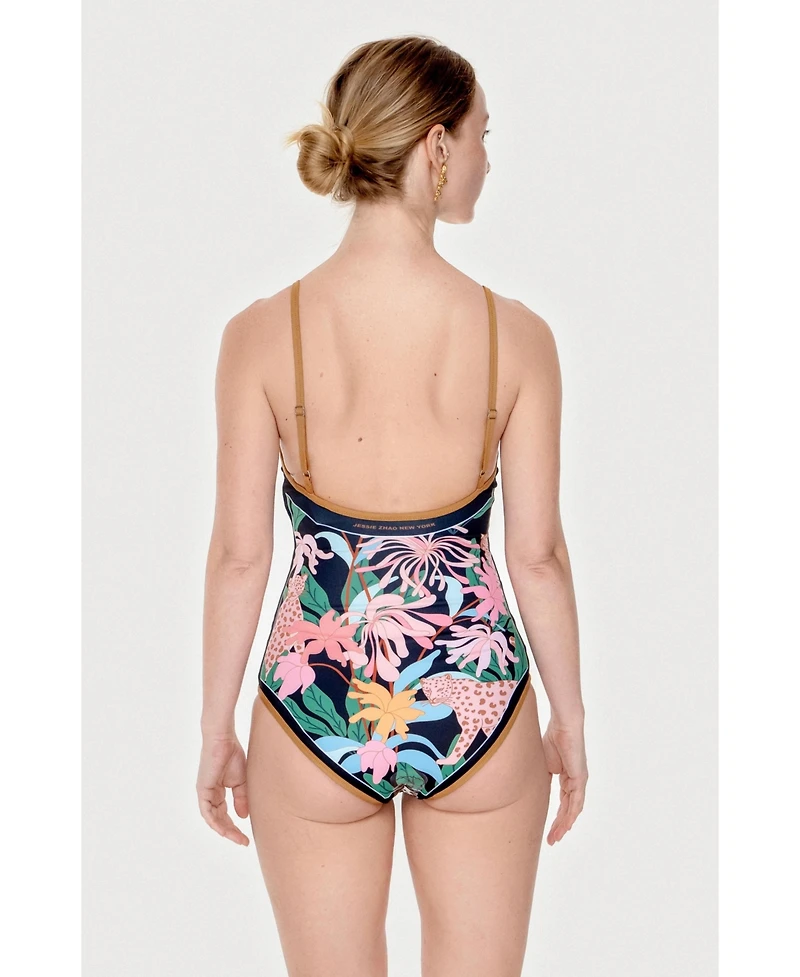 Jessie Zhao New York Women's Blush Jungle Reversible V-Neck One-Piece Swimsuit