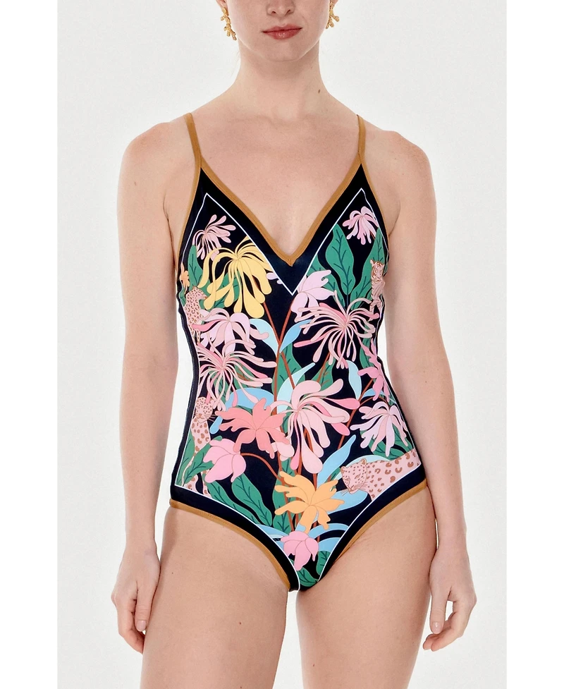 Jessie Zhao New York Women's Blush Jungle Reversible V-Neck One-Piece Swimsuit