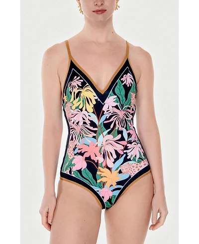Jessie Zhao New York Women's Blush Jungle Reversible V-Neck One-Piece Swimsuit