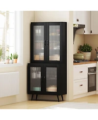 Kitchen Pantry Cabinet with Translucent Fluted Doors & Adjustable Shelf