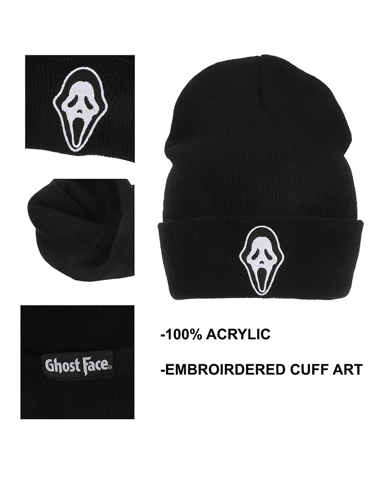 Ghostface Men's Embroidered Face Logo On Black Cuff Beanie