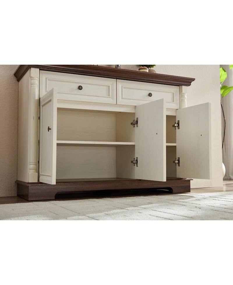 Streamdale Farmhouse Kitchen Storage Cabinet, Roman Column Coffee Bar/Wine Cooler
