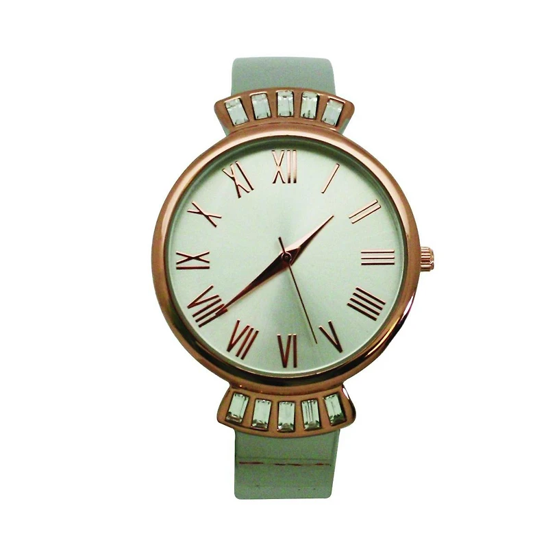 Olivia Pratt Silver Rose Gold Olivia Pratt Elegant Emerald Rhinestone Solid Metal Bangle Watch