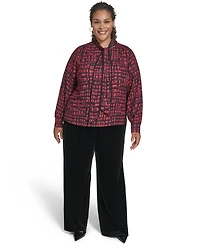 Calvin Klein Plus Printed Long Sleeves Tie Neck Top