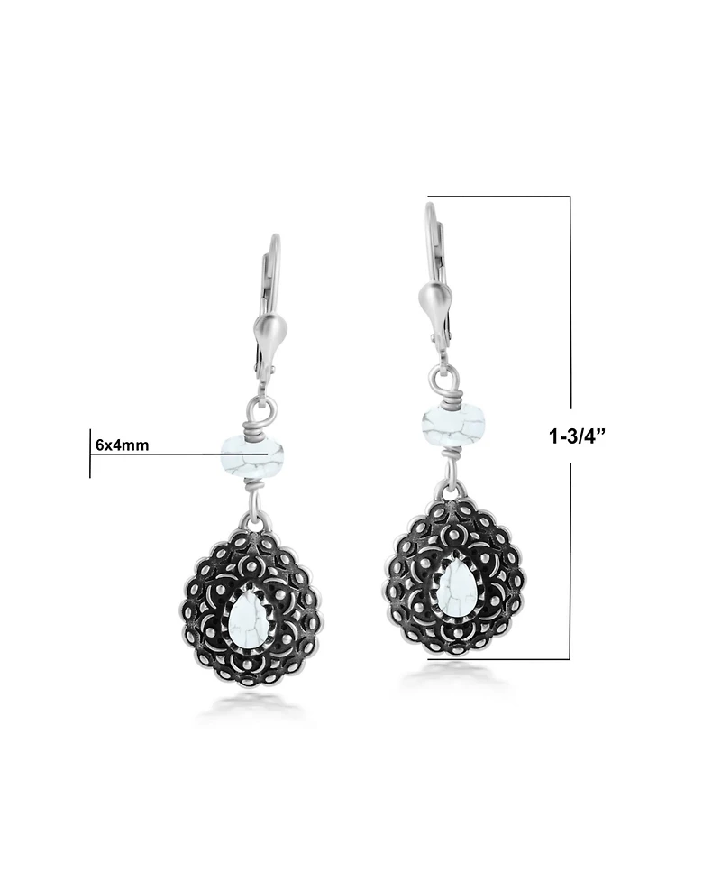 American West Jewelry Sterling Silver White Howlite Pear-Shaped Concha Lever Back Earrings