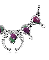 American West Jewelry Sterling Silver Ruby Zoisite Pear-Cut Squash Blossom Necklace, 17 to 20 Inches