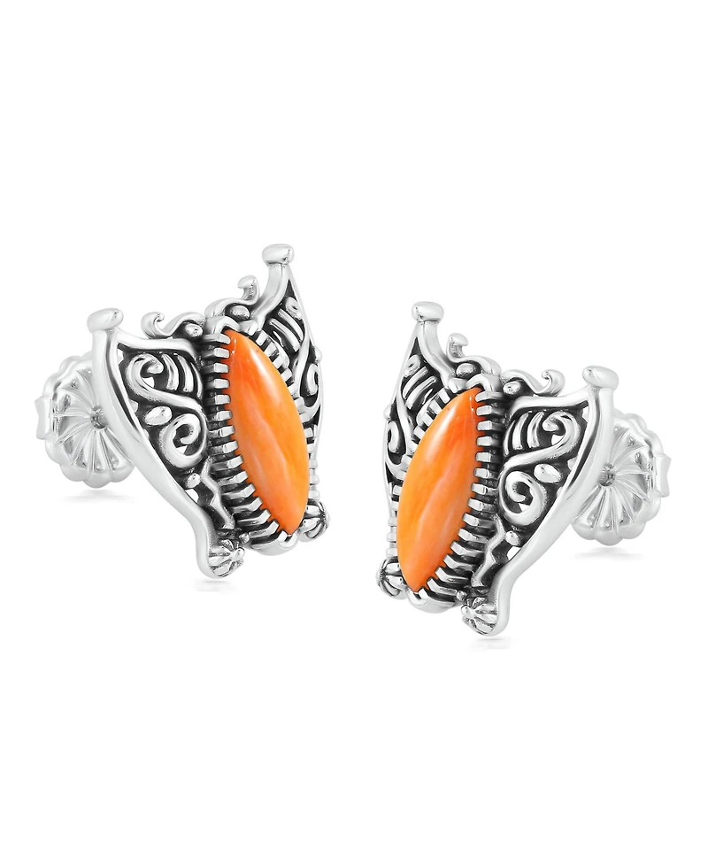 American West Jewelry Sterling Silver Orange Spiny Oyster Butterfly Stud Earrings