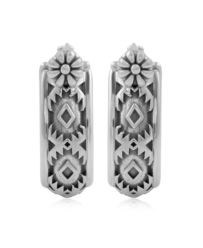 American West Jewelry Sterling Silver Patterned Huggie Hoop Earrings