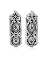 American West Jewelry Sterling Silver Patterned Huggie Hoop Earrings