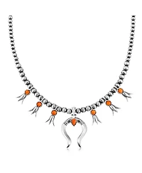 American West Jewelry Sterling Silver Orange Spiny Oyster Beaded Squash Blossom Necklace, 16 to 19 Inches