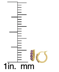 Macy's 3-Pc. Amethyst, Peridot and Garnet (2-1/3 ct. t.w.) Round Halo Huggie Hoop Earrings in 14k Gold over Sterling Silver