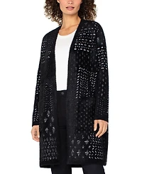 Liverpool Los Angeles Petite Long Sleeve Collarless Open Front Sweater Coat