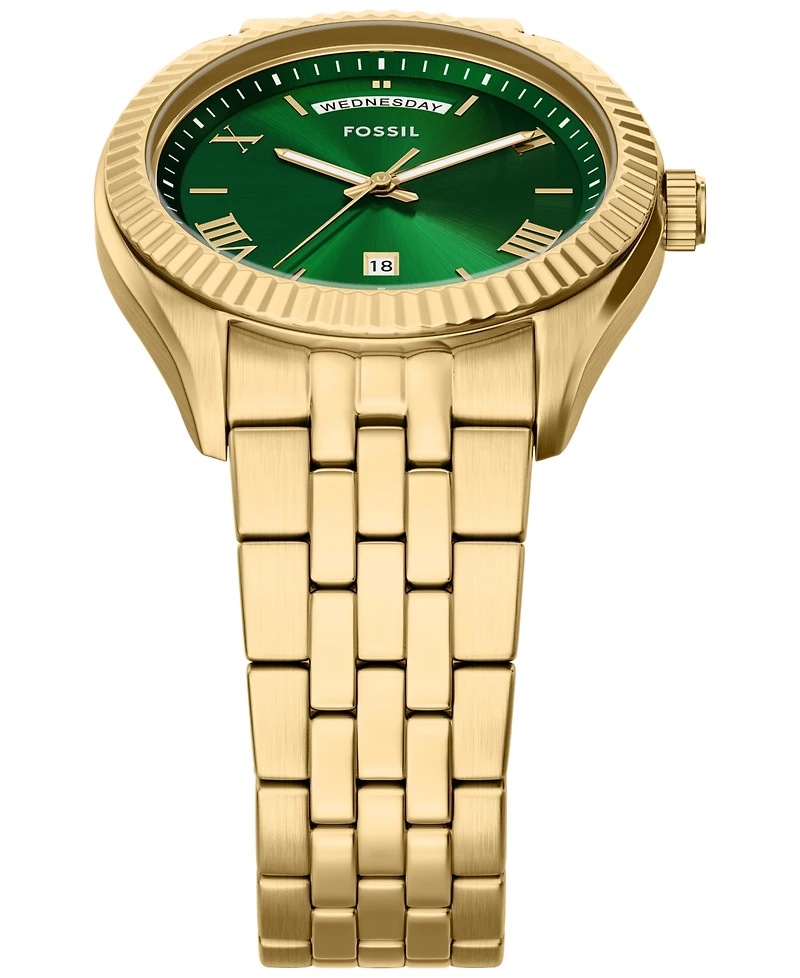 Fossil Men's Campbell Three-Hand Day-Date Gold-Tone Stainless Steel Watch, 42mm