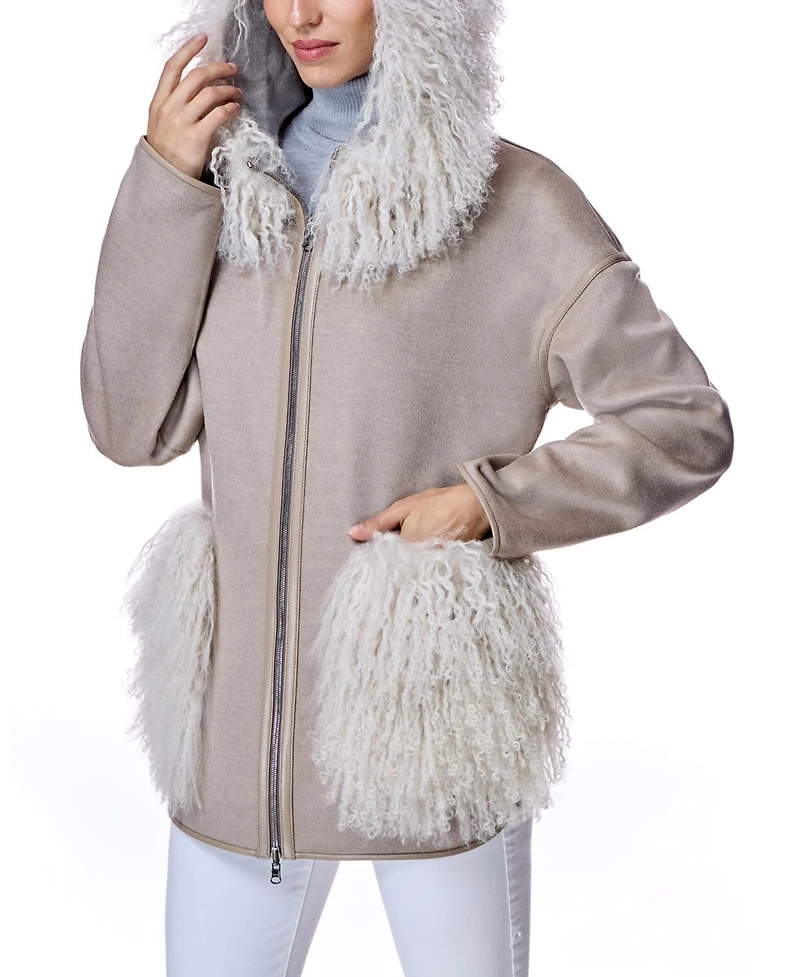 Julia & Stella by Maximilian Women's Reversible Woolblend Jacket with Mongolian Trim