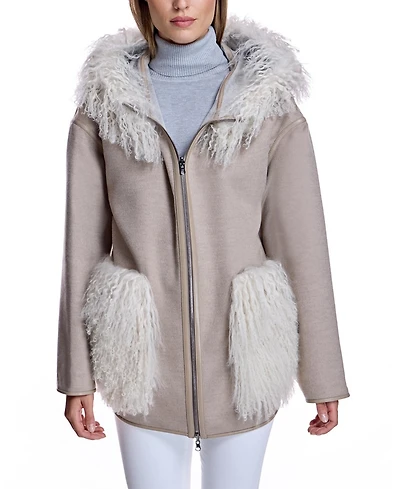 Julia & Stella by Maximilian Women's Reversible Woolblend Jacket with Mongolian Trim