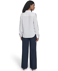 Tommy Hilfiger Women's Long Sleeve Contrast Trim Button-Up Blouse